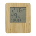 Estación meteorológica y reloj de bambú con soporte plegable segunda vista