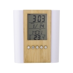 Portalápices de bambú con reloj multifuncional con logotipo de empresa color madera segunda vista