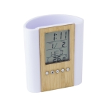 Portalápices de bambú con reloj multifuncional con logotipo de empresa color madera octava vista