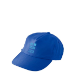 Gorra bordada con logotipo y con cierre de hebilla RPET color azul real vista de impresión