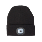 Gorro de invierno con logotipo y luz blanca COB de 3 intensidades color negro vista de impresión