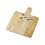 Tabla cuadrada para cortar y servir queso con cuchillo Gouda color madera sexta vista