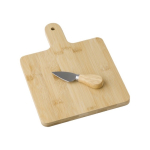 Tabla cuadrada para cortar y servir queso con cuchillo Gouda color madera séptima vista