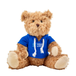 Osito de peluche de poliéster suave con sudadera y ojos bordados color azul vista de impresión