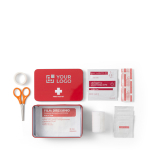 Botiquín en caja rectangular metálica con 15 accesorios Metallic Box color rojo vista de impresión