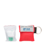 Máscara de reanimación CRP plegada en bolsa con llavero para colgar color rojo vista de impresión