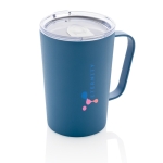 Taza térmica de acero reciclado con asa 420ml Premium Recycled color azul vista con logo