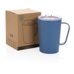 Taza térmica de acero reciclado con asa 420ml Premium Recycled color azul vista con caja