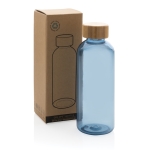 Botella de plástico reciclado y tapón bambú 660ml Evolution Recycled color azul vista con caja
