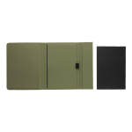 Portafolios corporativo elegante reciclado con libreta A5 Magnet RPET color verde militar cuarta vista