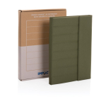 Portafolios corporativo elegante reciclado con libreta A5 Magnet RPET color verde militar vista con caja