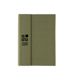 Portafolios corporativo elegante reciclado con libreta A5 Magnet RPET color verde militar vista de impresión
