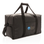 Elegante bolsa de viaje de cuero sintético con correa ajustable Smooth color negro vista con logo