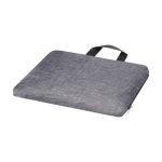 Bolsa tipo saco de RPET con cuerdas plegable y bolsillo frontal color gris tercera vista