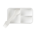 Exclusiva fiambrera de una capa RPET con banda de seguridad 700ml MIYO color blanco