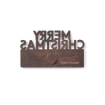 Imán con mensaje Merry Christmas y logotipo de madera bicolor color natural tercera vista