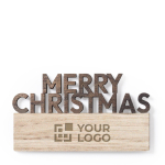 Imán con mensaje Merry Christmas y logotipo de madera bicolor vista principal