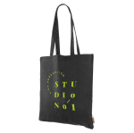 Bolsa de algodón reciclado de asas largas 140 g/m2 color negro tercera vista