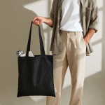 Bolsa de algodón reciclado de asas largas 140 g/m2 color negro sexta vista