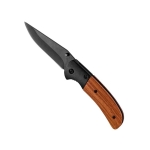 Navaja de acero inoxidable con mango de madera Navaja Creek color marrón vista detalle