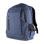 Mochila de poliéster RPET con salida USB y múltiples bolsillos Meeting color azul primera vista