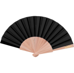 Abanico personalizado barato de madera y poliéster color negro segunda vista