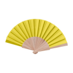 Abanicos personalizados baratos de madera y poliéster Woodster color amarillo primera vista