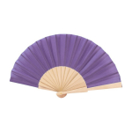 Abanicos personalizados baratos de madera y poliéster Woodster color lila primera vista