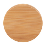 Abrebotellas circular con posavasos de bambú corporativo color madera tercera vista