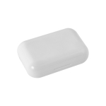 Sencillo auricular con logo y bluetooth 5.0 en caja color blanco cuarta vista