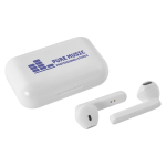Sencillo auricular con logo y bluetooth 5.0 en caja color blanco quinta vista