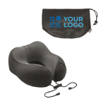 Almohada de viaje con bolsa ajustable para publicidad Confort color gris oscuro vista de impresión