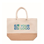 Bolsa de canvas con asas de cordón y base de yute 280 g/m2 Seaside color beige vista de impresión