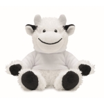 Peluches corporativos de vaca con sudadera personalizable con logo Kiri color blanco tercera vista