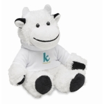 Peluches corporativos de vaca con sudadera personalizable con logo Kiri color blanco vista principal