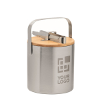 Cubitera de acero inoxidable con tapa, asa y pinzas para hielo IceCube vista de impresión