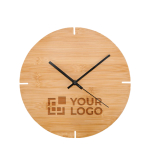 Reloj de pared de bambú con el logotipo impreso Less color madera vista de impresión