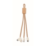 Cable de carga personalizable de corcho con tres conexiones Cable Cork color beige