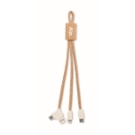 Cable de carga personalizable de corcho con tres conexiones Cable Cork color beige vista principal