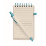 Bloc de notas reciclado con boli y elástico A6 hojas a rayas EcoMilky color turquesa quinta vista