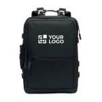 Mochila de viaje reciclada con varios compartimentos Business Trip color negro vista de impresión