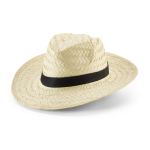 Sombrero de paja natural con cinta fabricada en poliéster color negro