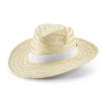 Sombrero de paja natural con cinta fabricada en poliéster color blanco