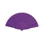 Abanico impreso de poliéster y RPET de colores en caja color morado primera vista