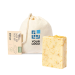 Jabón sólido vegano de caléndula y manzanilla en bolsa de algodón 100gr vista principal