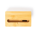 Soporte de móvil personalizado de bambú con amplificador color madera primera vista