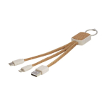 Cable de carga 3 en 1 tipo llavero de corcho y trigo Straw & Cork color natural