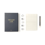 Juego de los cinco dados en caja elegante con bloc y lápiz color azul marino