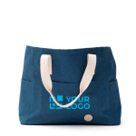 Elegante bolsa de playa con logo reciclada con asas dobles Jasper color azul vista de impresión