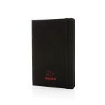 Libreta de materiales reciclados con elástico A5 hojas a rayas color negro vista con logo